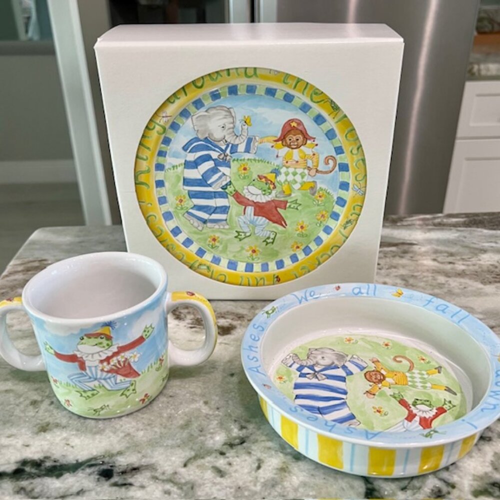 Kelly B Rightsell Designs Children's Set Plate Bowl 2 Handled Mug New In Box